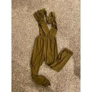 FavLux Olive Green Halter Back Open Back Jumpsuit